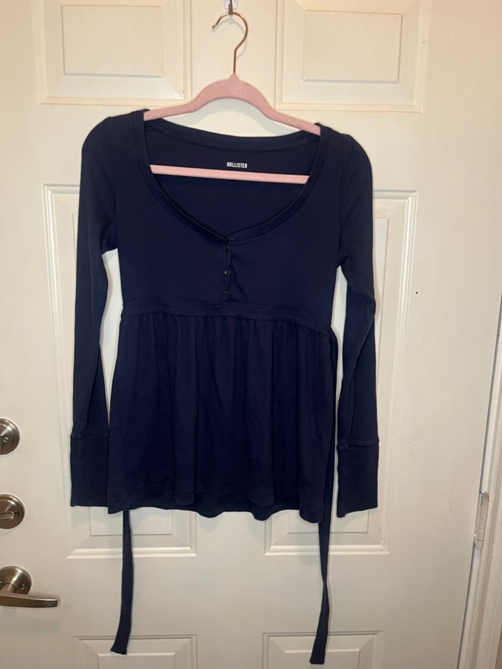 Hollister Navy Long-Sleeve Peplum Henley Tunic